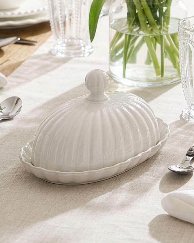White Ceramic Kitchen Accessories - White Scalloped Butter Dish