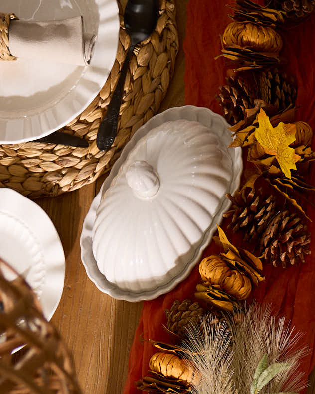 White Scalloped Butter Dish