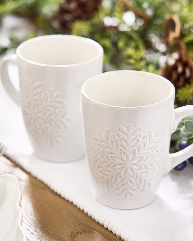 Set of 2 White Snowflake Mugs