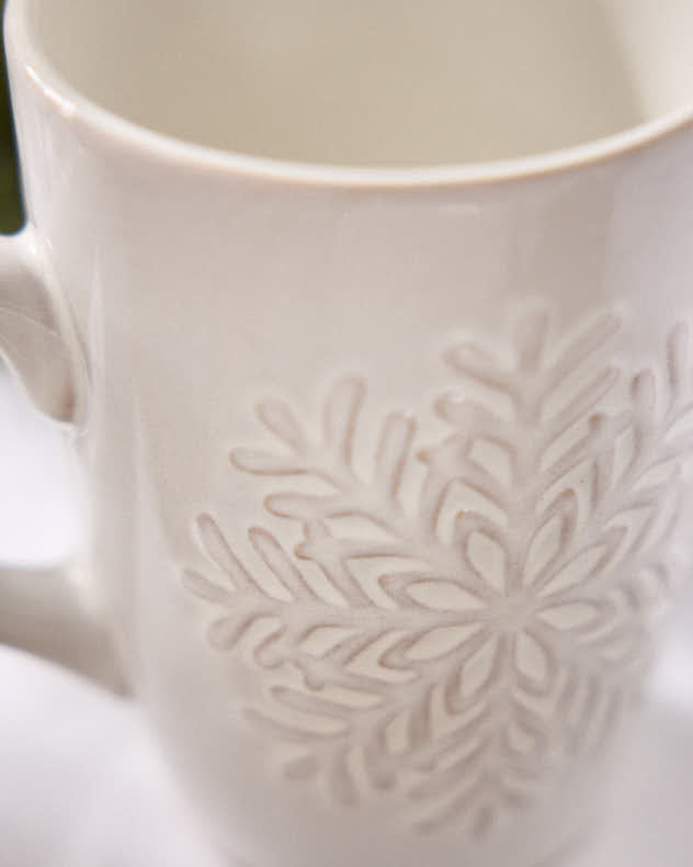 Set of 2 White Snowflake Mugs