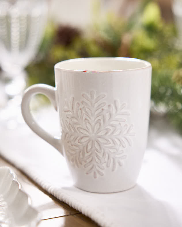 Set of 2 White Snowflake Mugs