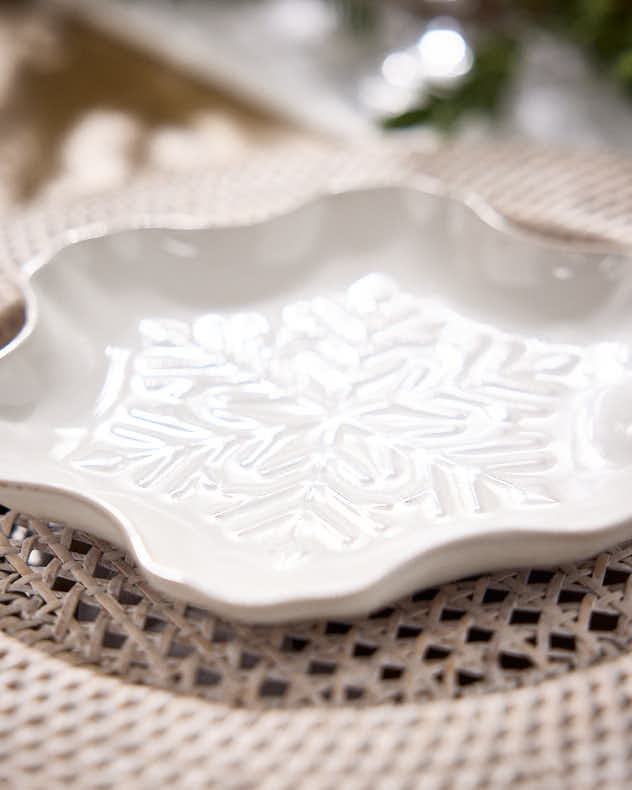Set of 2 White Snowflake Side Plates