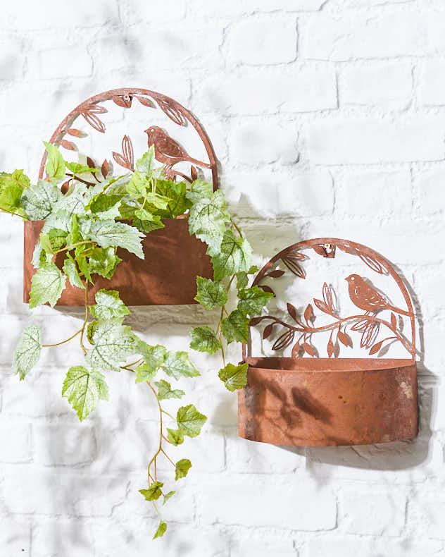 Brown Pots & Planters - Set of 2 Woodland Bird Wall Planters