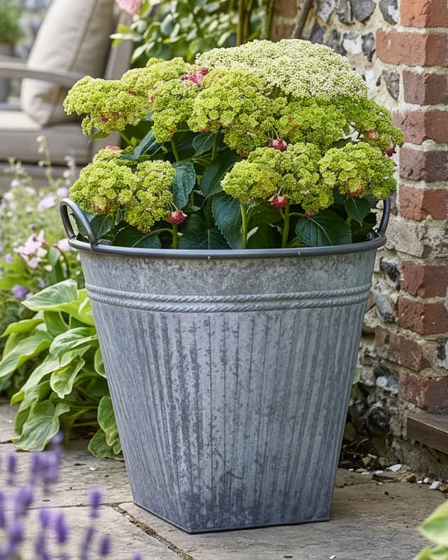 Grey Metal Bucket Planter
