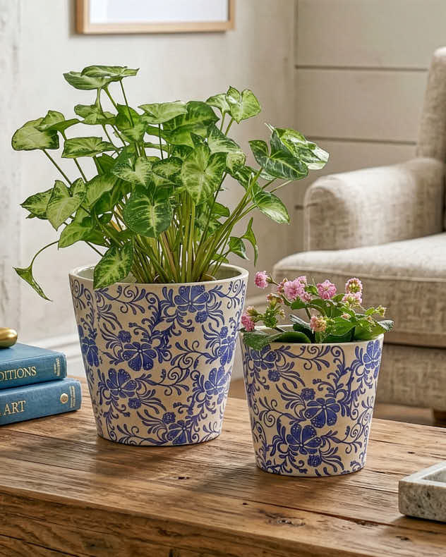 Set of 2 Floral Grecian Planters