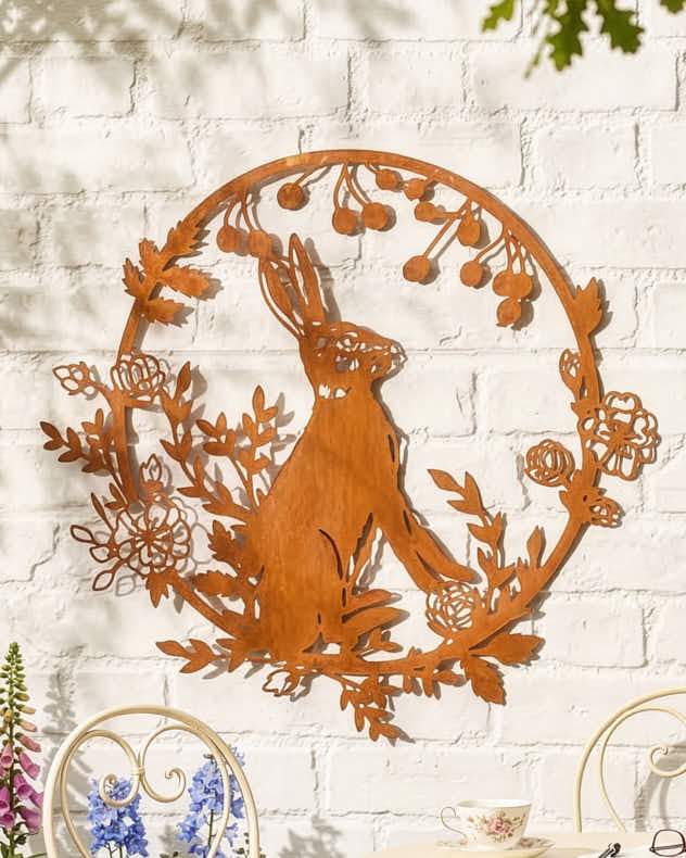 Brown Metal Wall Plaques - Rustic Hare Wall Decoration
