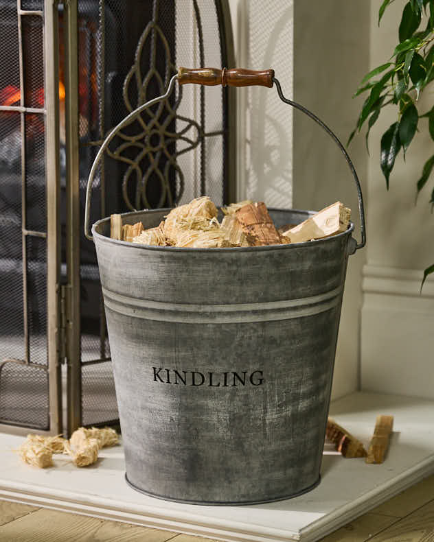 Silver & Grey Metal Log & Coal Storage - Galvanised Zinc Bucket