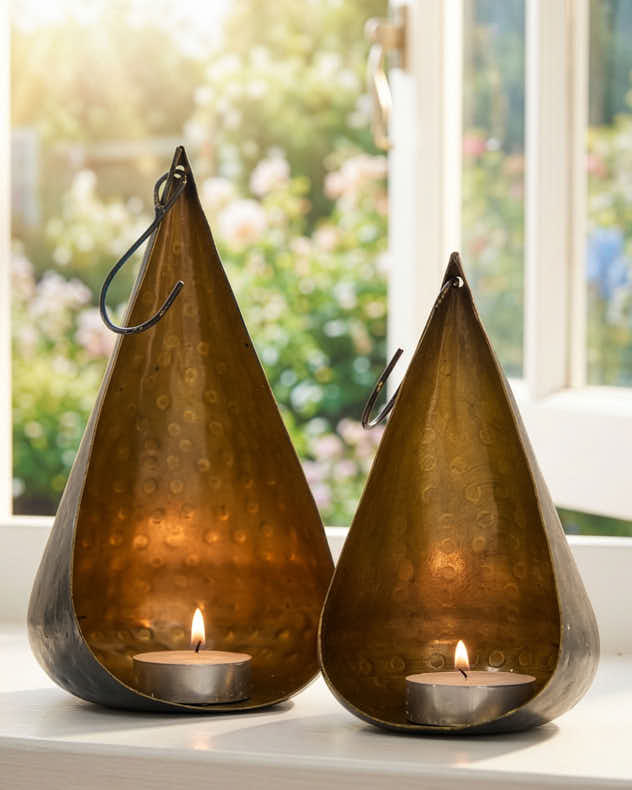 Bronze & Black Recycled Iron Candle Holders - Set of 2 Brass Elegance Tea holders