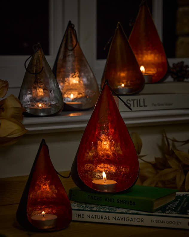 Halloween Tea Light Holders Brass - Set of 2 Teardrop Candle Holders