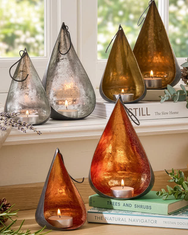 Copper Copper & Silver & Black Recycled Iron Tea Light Holders - Set of 2 Teardrop Candle Holders