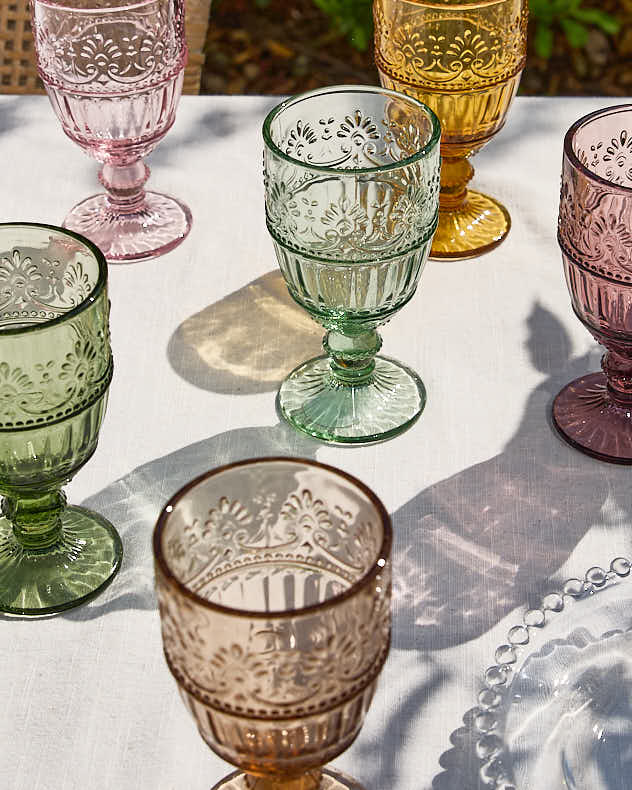 Set of 6 Pastel Embossed Wine Goblets