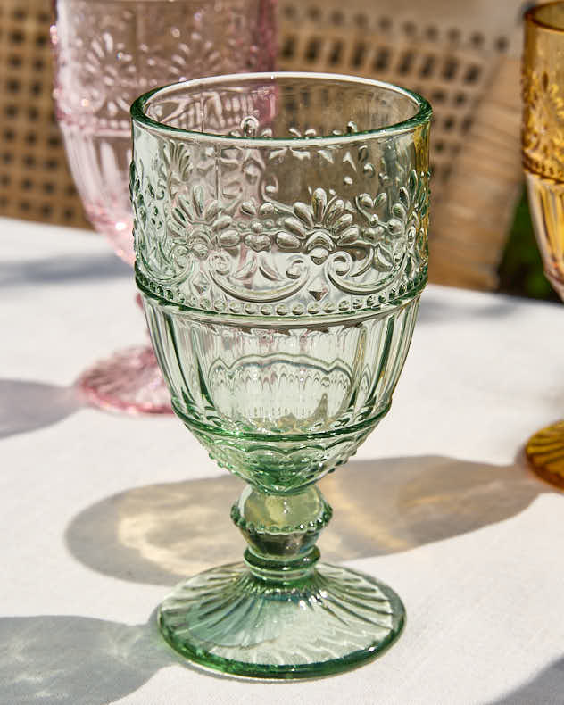 Set of 6 Pastel Embossed Wine Goblets