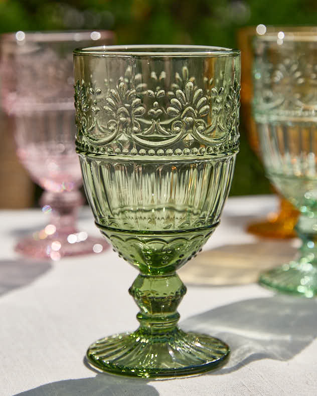 Set of 6 Pastel Embossed Wine Goblets