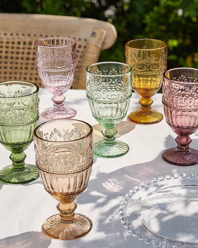 Set of 6 Pastel Embossed Wine Goblets