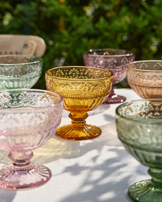 Set of 6 Pastel Footed Glass Bowls