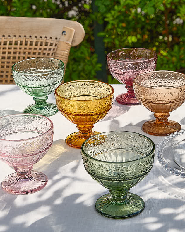 Set of 6 Pastel Footed Glass Bowls
