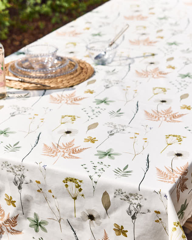 White & Multi-colour 100% Cotton Table Cloth - Summer Wildflowers Cotton Tablecloth
