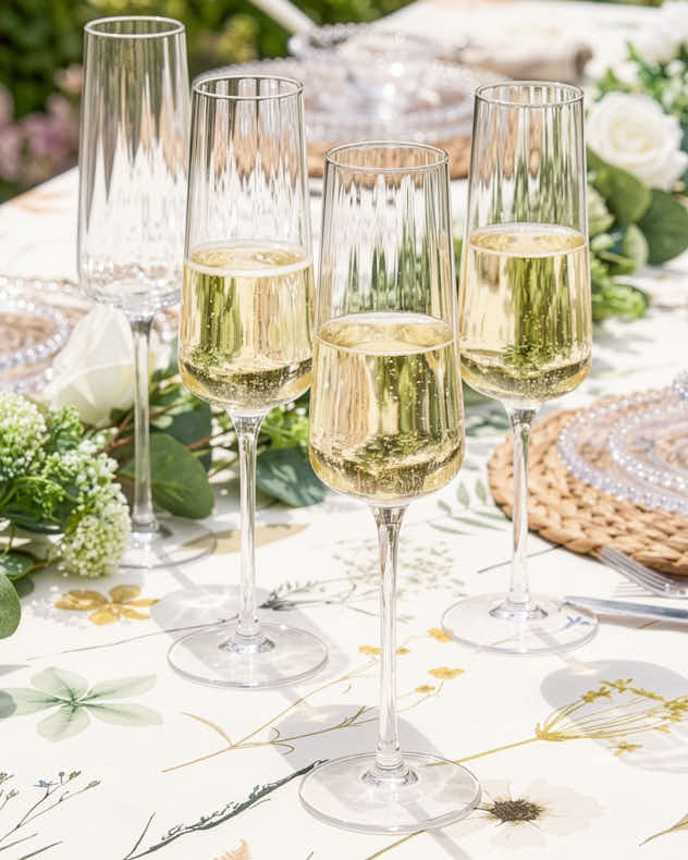 Clear Glass Champagne Flutes - Set of 4 Ribbed Vintage Champagne flutes