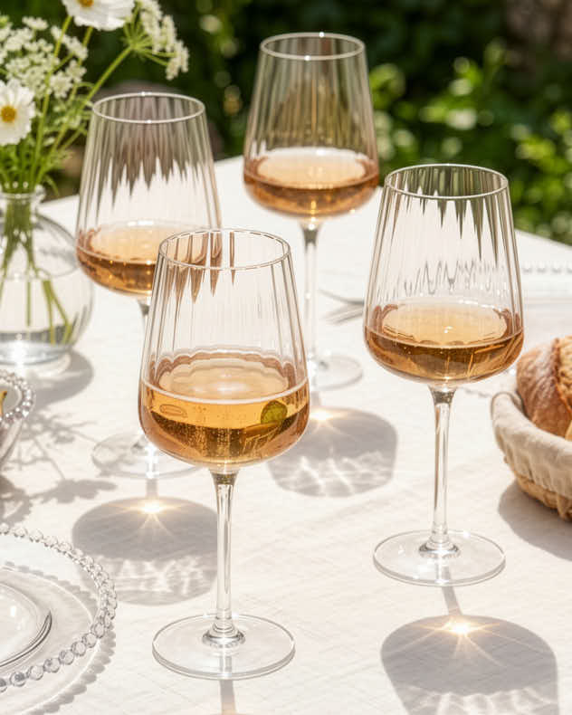 Set of 4 Ribbed Vintage Red Wine Glasses