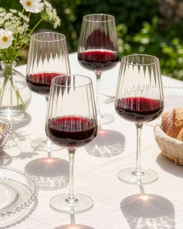 Set of 4 Ribbed Vintage Red Wine Glasses