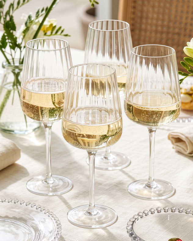 Set of 4 Ribbed Vintage Wine Glasses