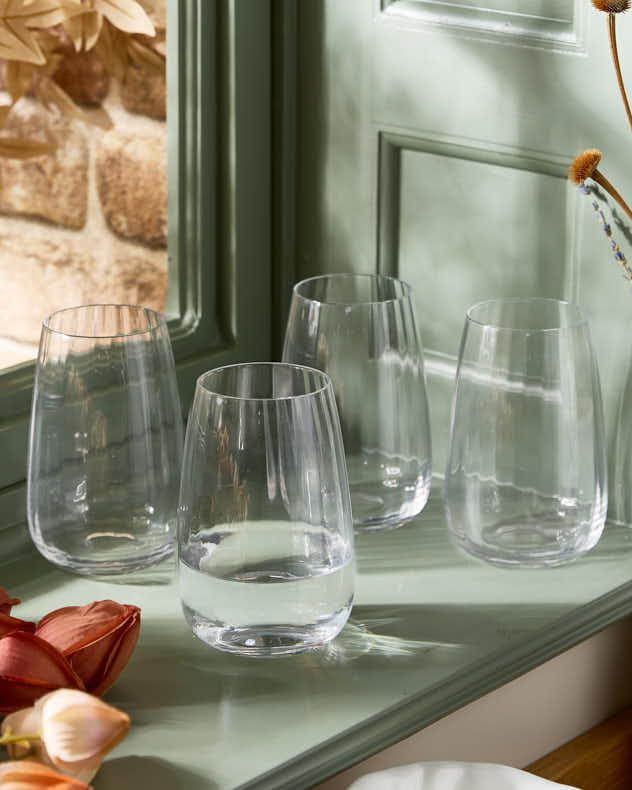 Set of 4 Ribbed Vintage Highball Glasses