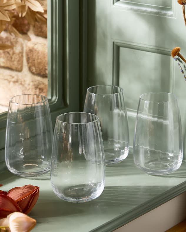 Set of 4 Ribbed Vintage Highball Glasses