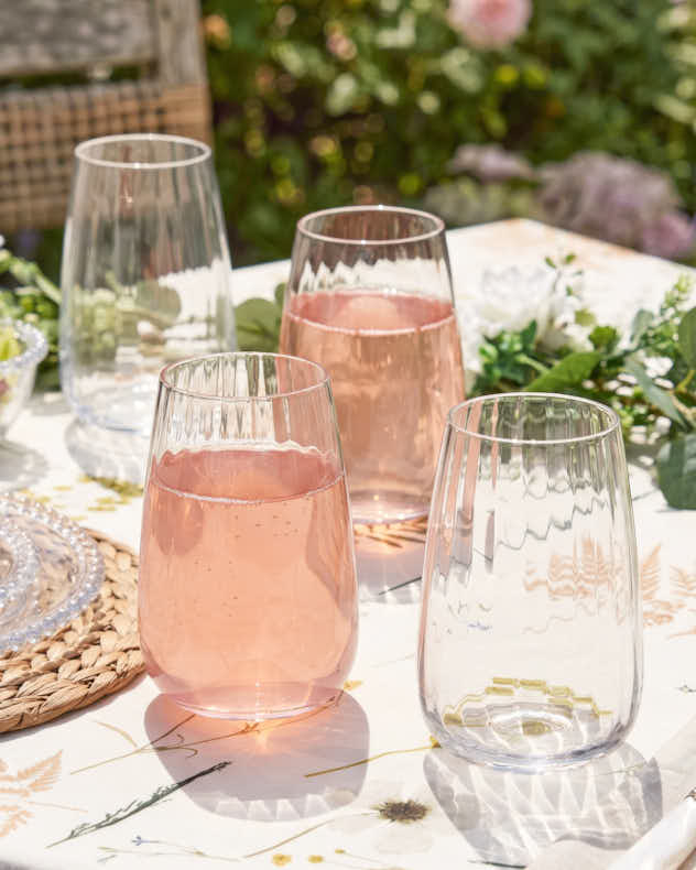 Clear Glass Tumblers - Set of 4 Ribbed Vintage Highball Glasses