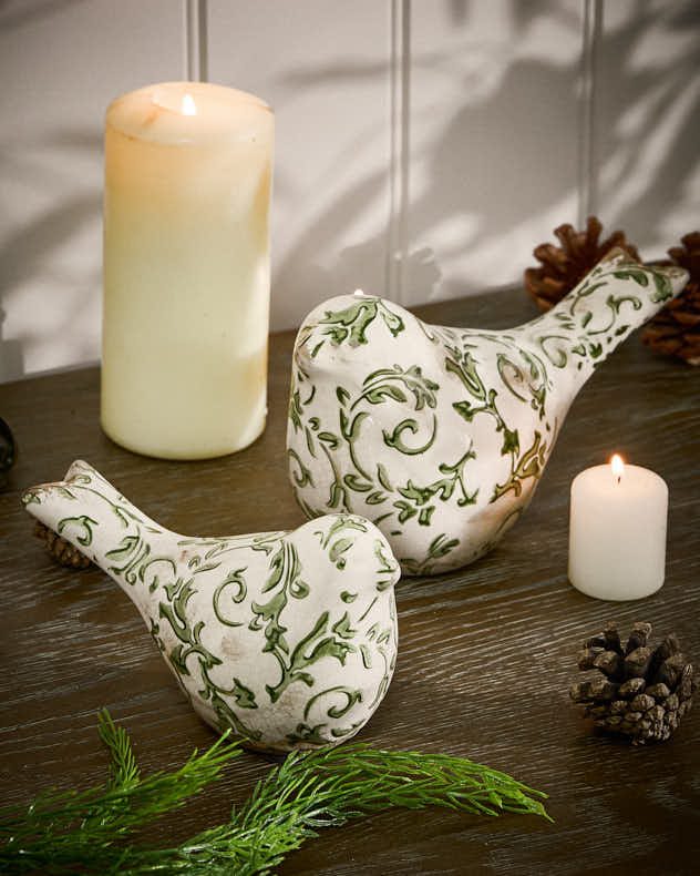 Set mit 2 Irina Green botanischen Vogelornamenten