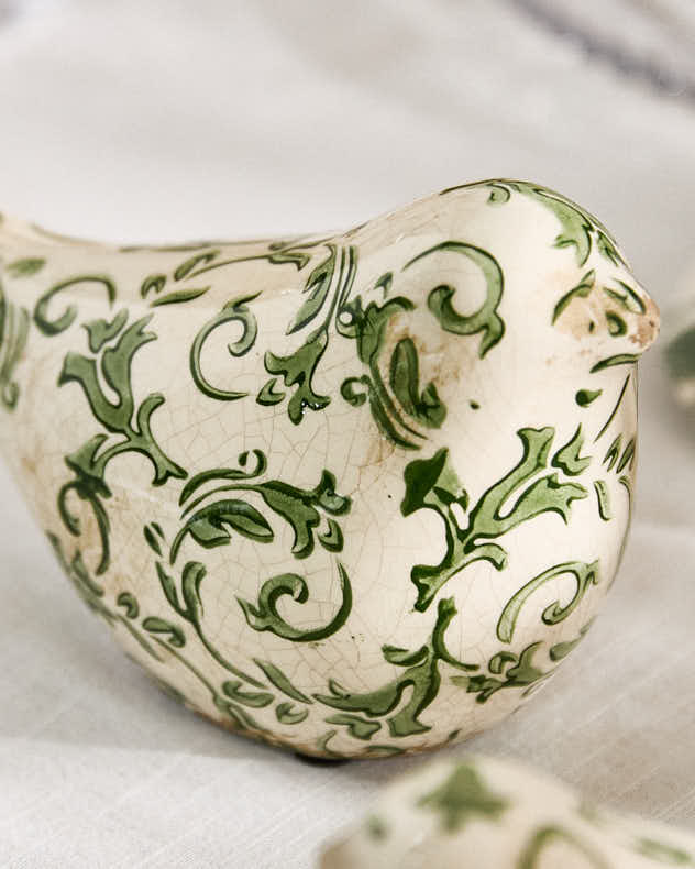 Set of 2 Irina Green Botanical Bird Ornaments