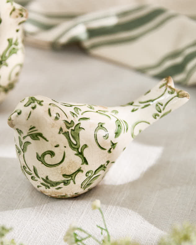 Set of 2 Irina Green Botanical Bird Ornaments