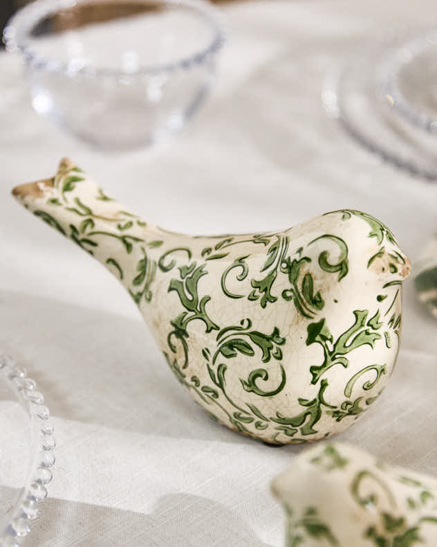 Set of 2 Irina Green Botanical Bird Ornaments
