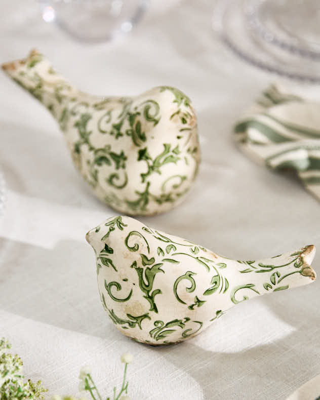 Set of 2 Irina Green Botanical Bird Ornaments