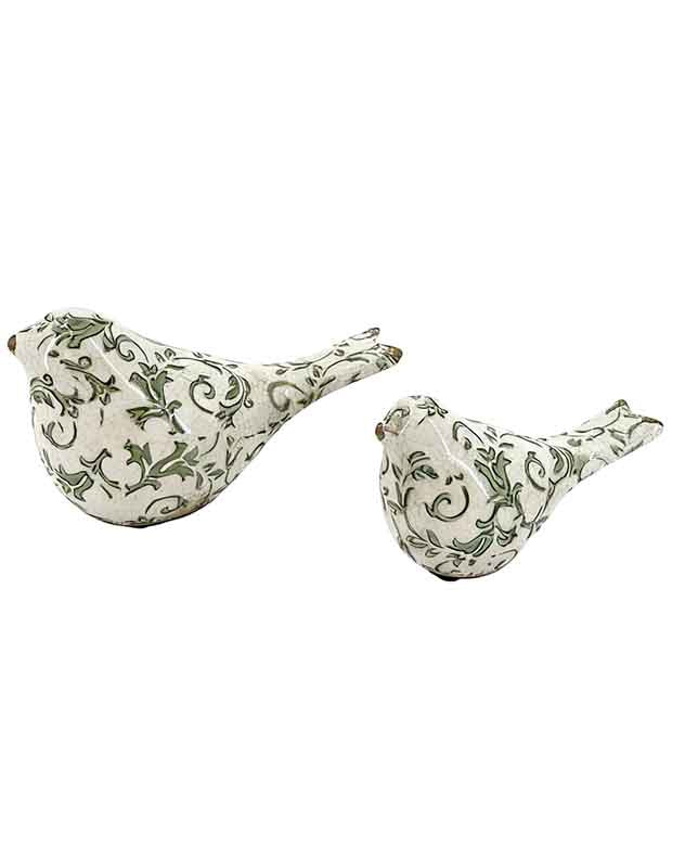Set of 2 Irina Green Botanical Bird Ornaments