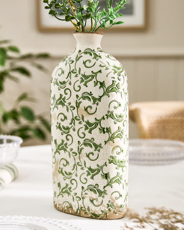 Cream & Green Ceramic Vases - Irina Green Botanical Bottle Vase