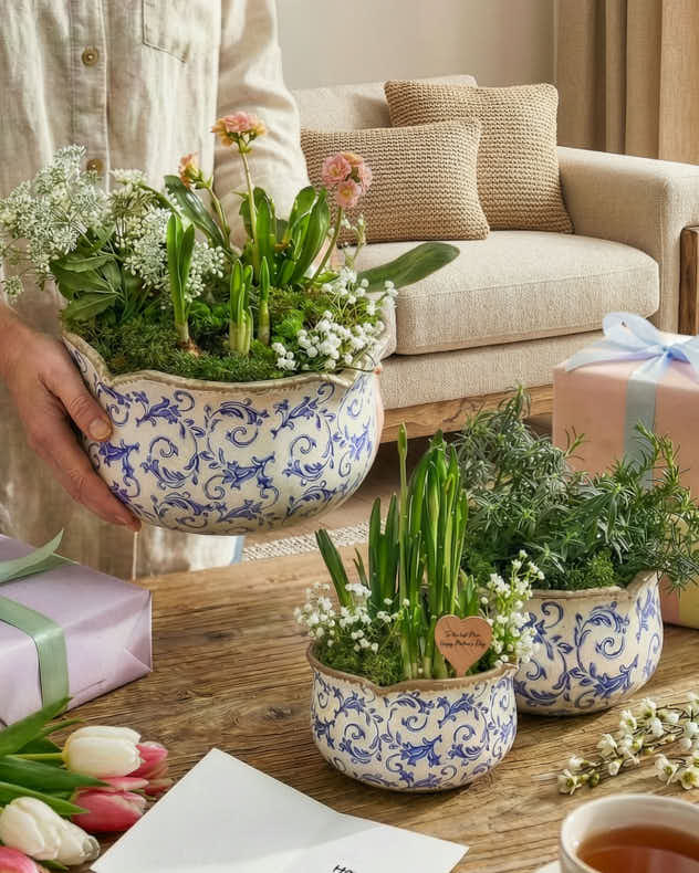 White &amp; Blue Ceramic Gifting - Personalised Solene Blue Gift Set of 3 Planters