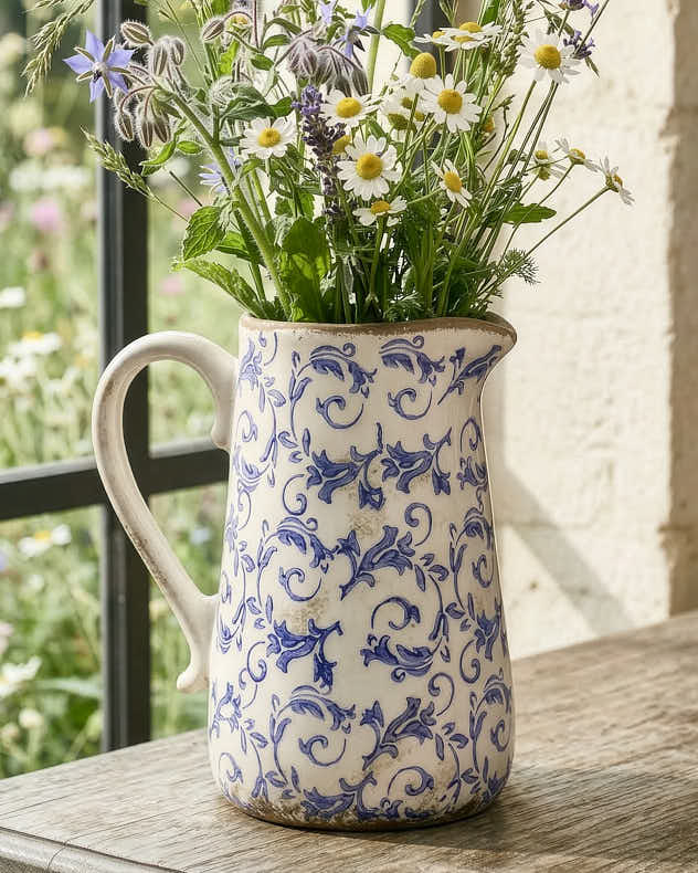 Jug Vase - Solene Blue Botanical Pitcher Jug