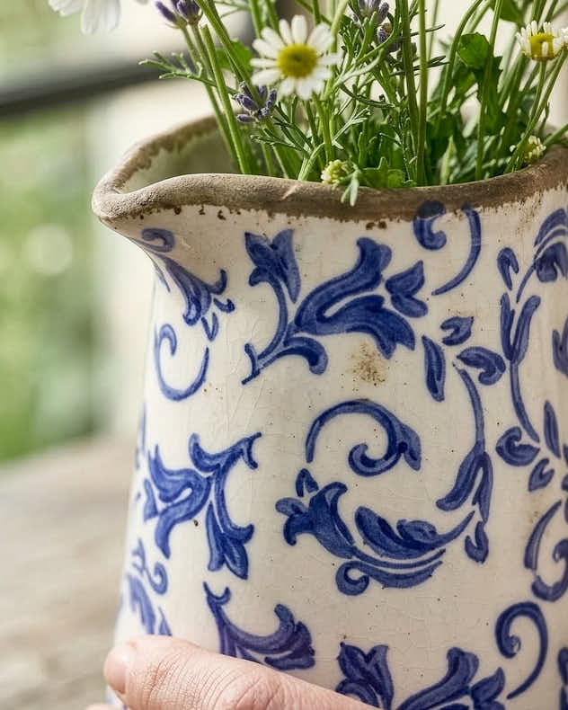 Jug Vase - Solene Blue Botanical Pitcher Jug