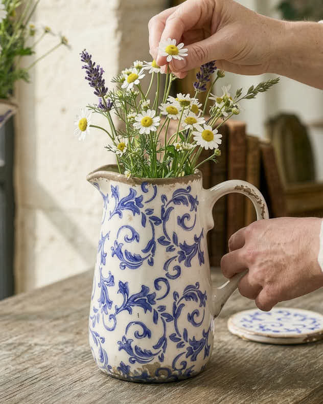 Jug Vase - Solene Blue Botanical Pitcher Jug
