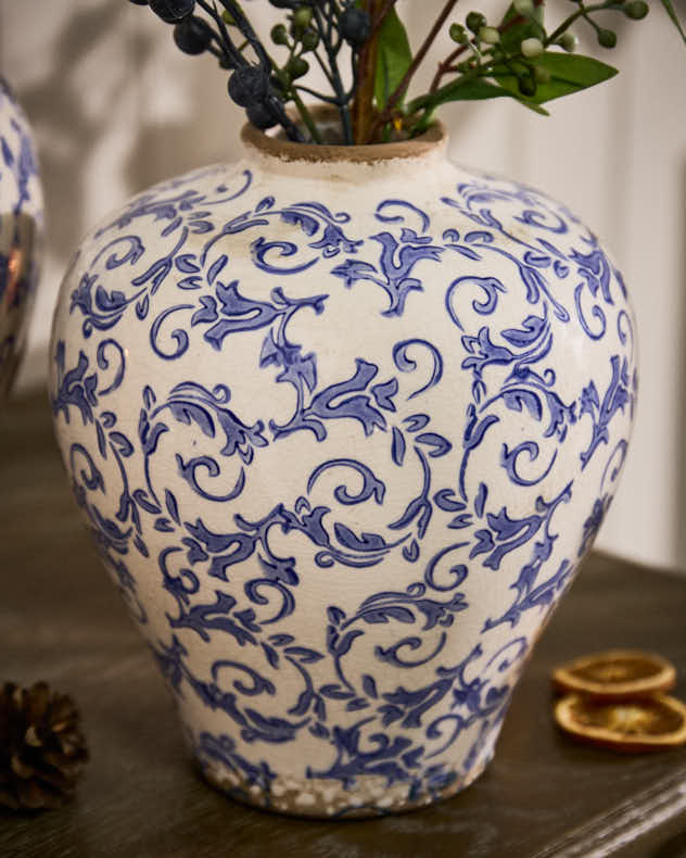 Solene Blue Botanical Runde Vase