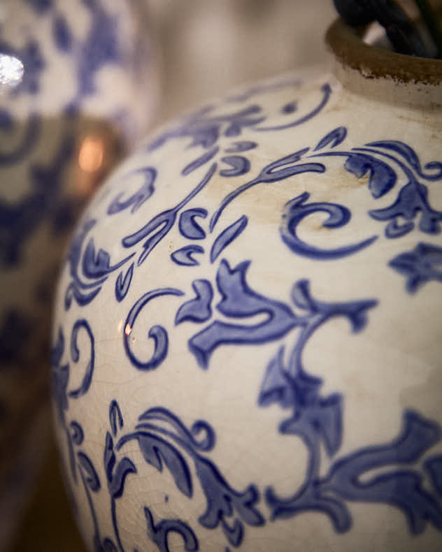 Vases Large - Solene Blue Botanical Round Vase