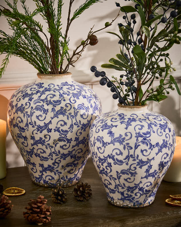 Solene Blue Botanical Runde Vase