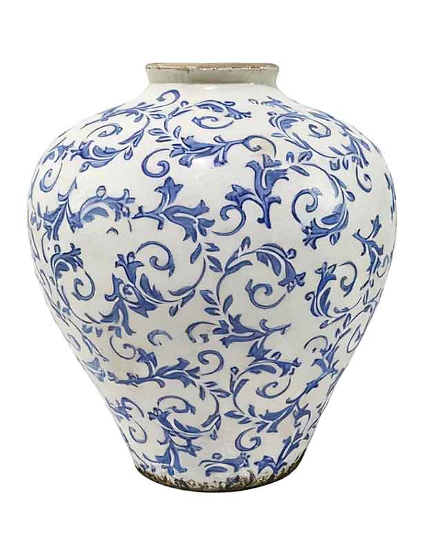 Solene Blue Botanical Round Vase