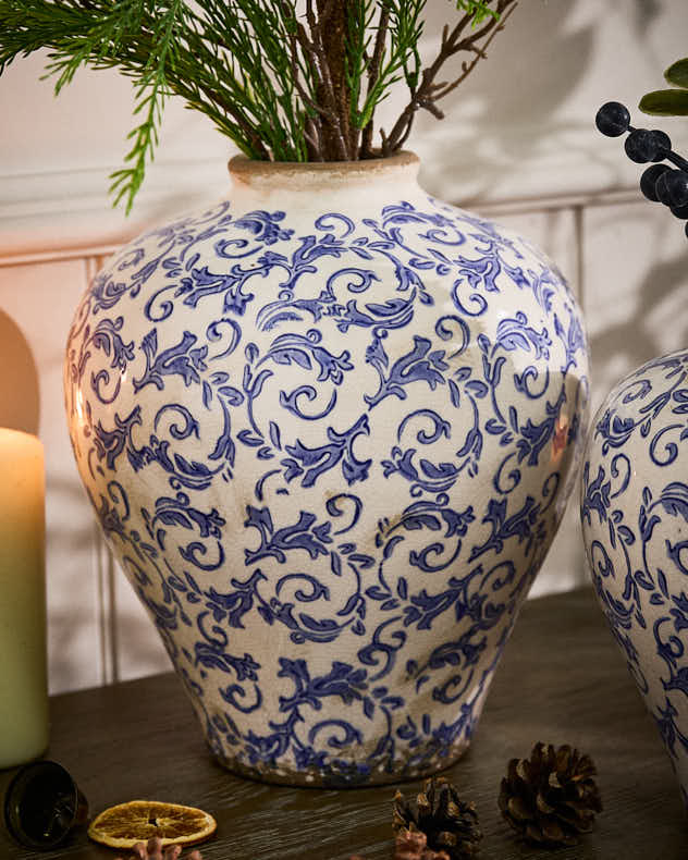 Solene Blue Botanical Runde Vase