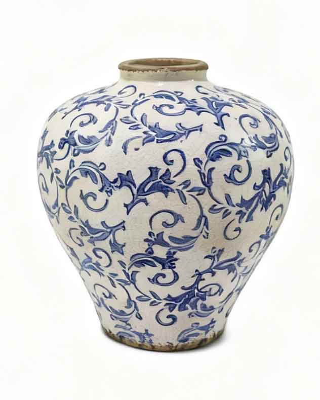Solene Blue Botanical Round Vase