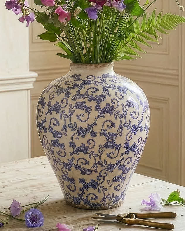 Vases - Solene Blue Botanical Round Vase
