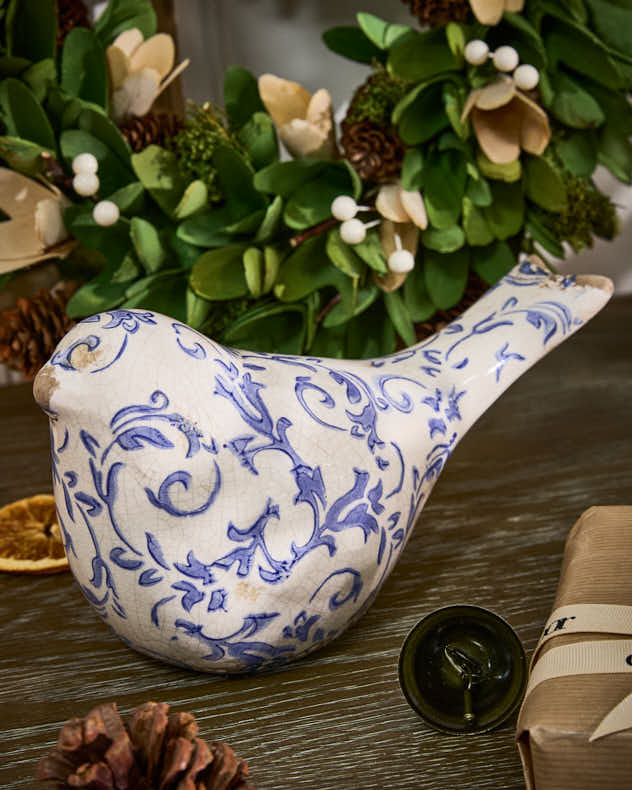 Set of 2 Solene Blue Botanical Bird Ornaments