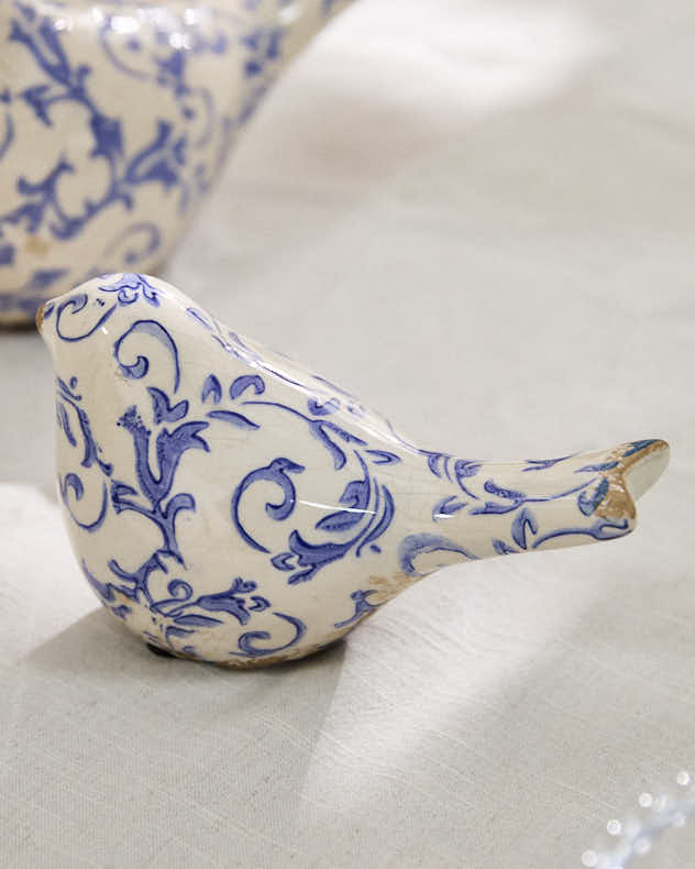 Set of 2 Solene Blue Botanical Bird Ornaments