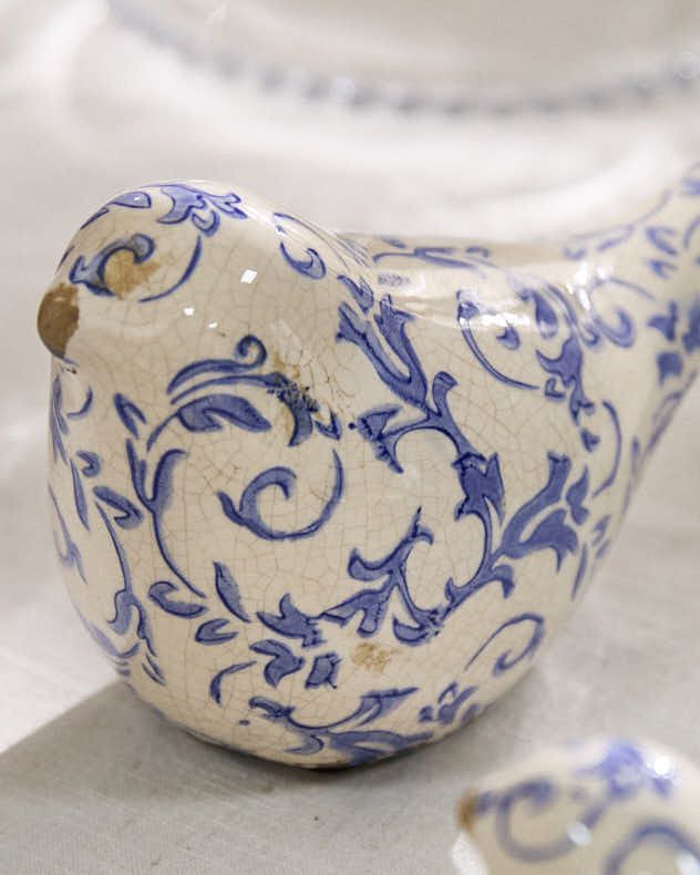 Set of 2 Solene Blue Botanical Bird Ornaments