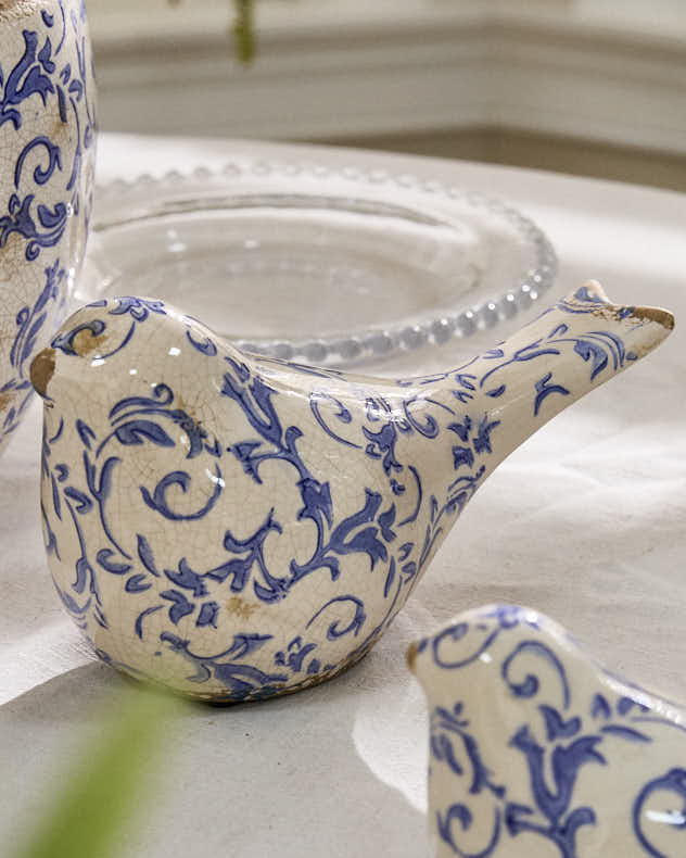 Set of 2 Solene Blue Botanical Bird Ornaments